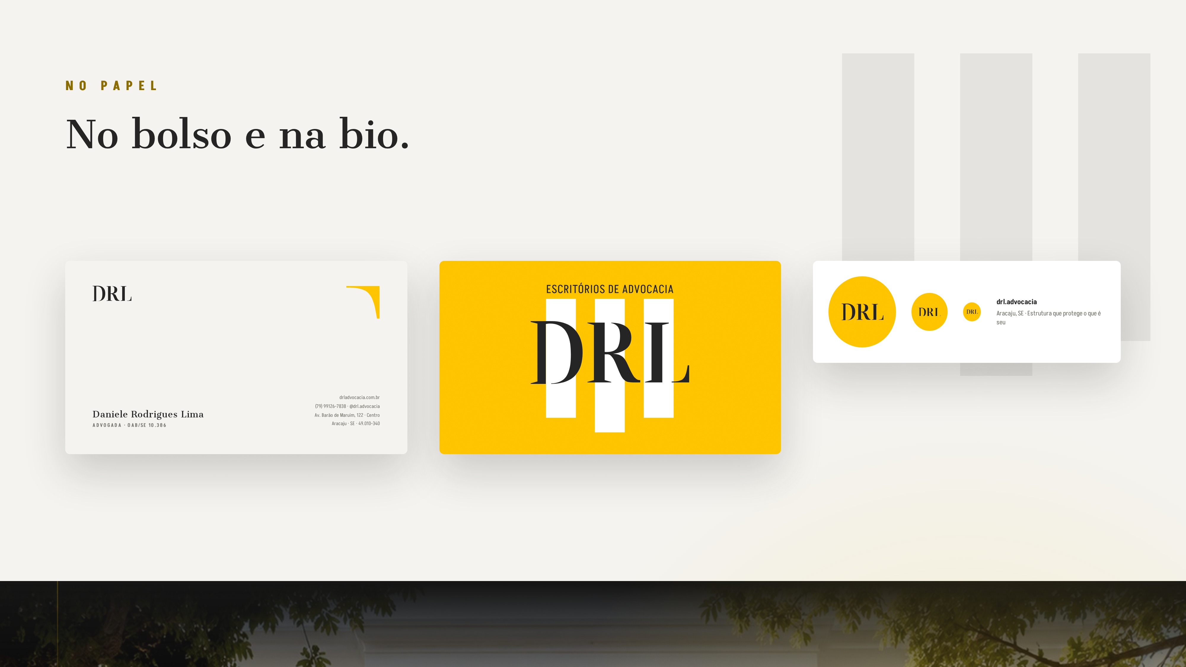 Mockups de cartão e perfil digital da DRL.