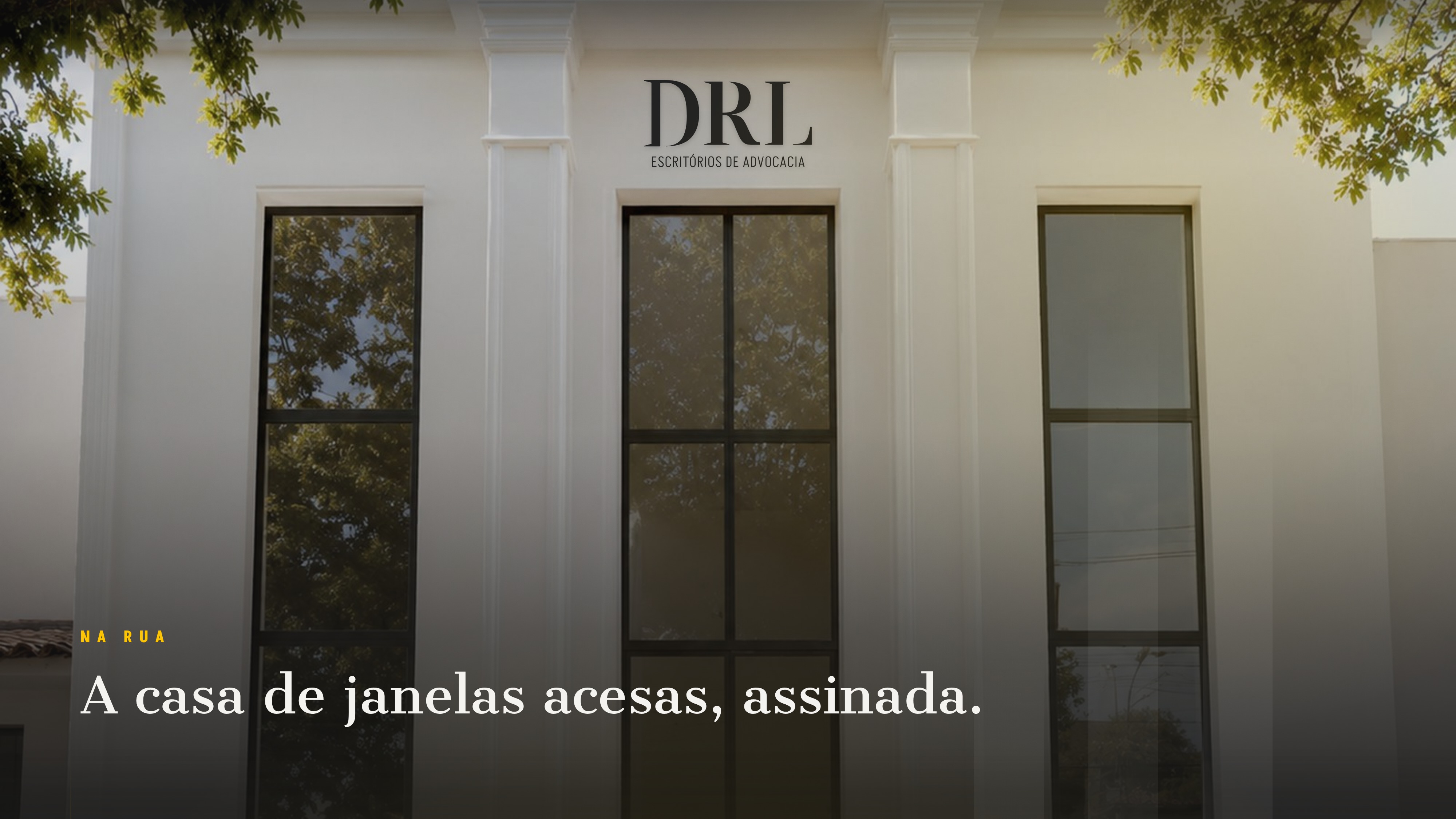 Mockup da identidade DRL na fachada de um escritório.